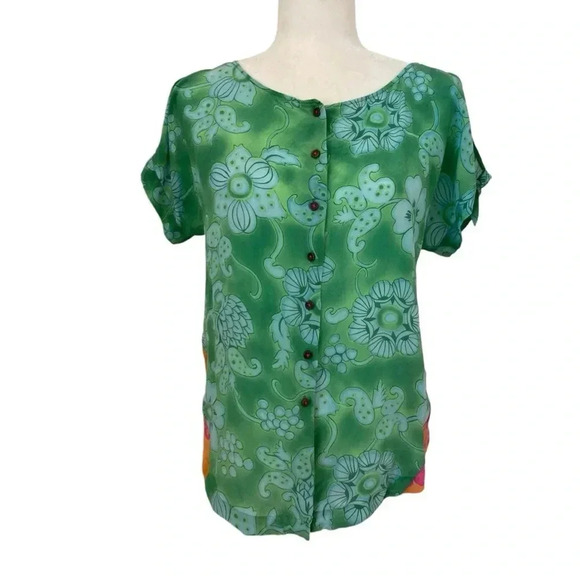 Anthropologie Vanessa Virginia Silk Fata Morgan Button Slit Sleeve Blouse - Picture 1 of 9